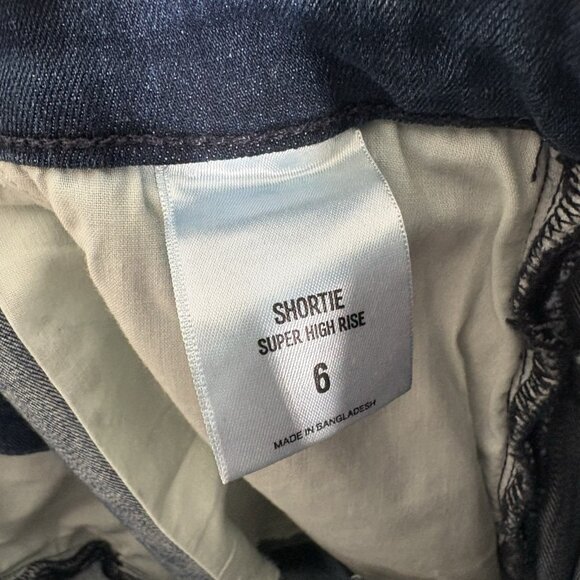 Express Women 6 Blue Denim Belted Cuffed Super High Rise Shortie Paperbag Shorts - Picture 9 of 10